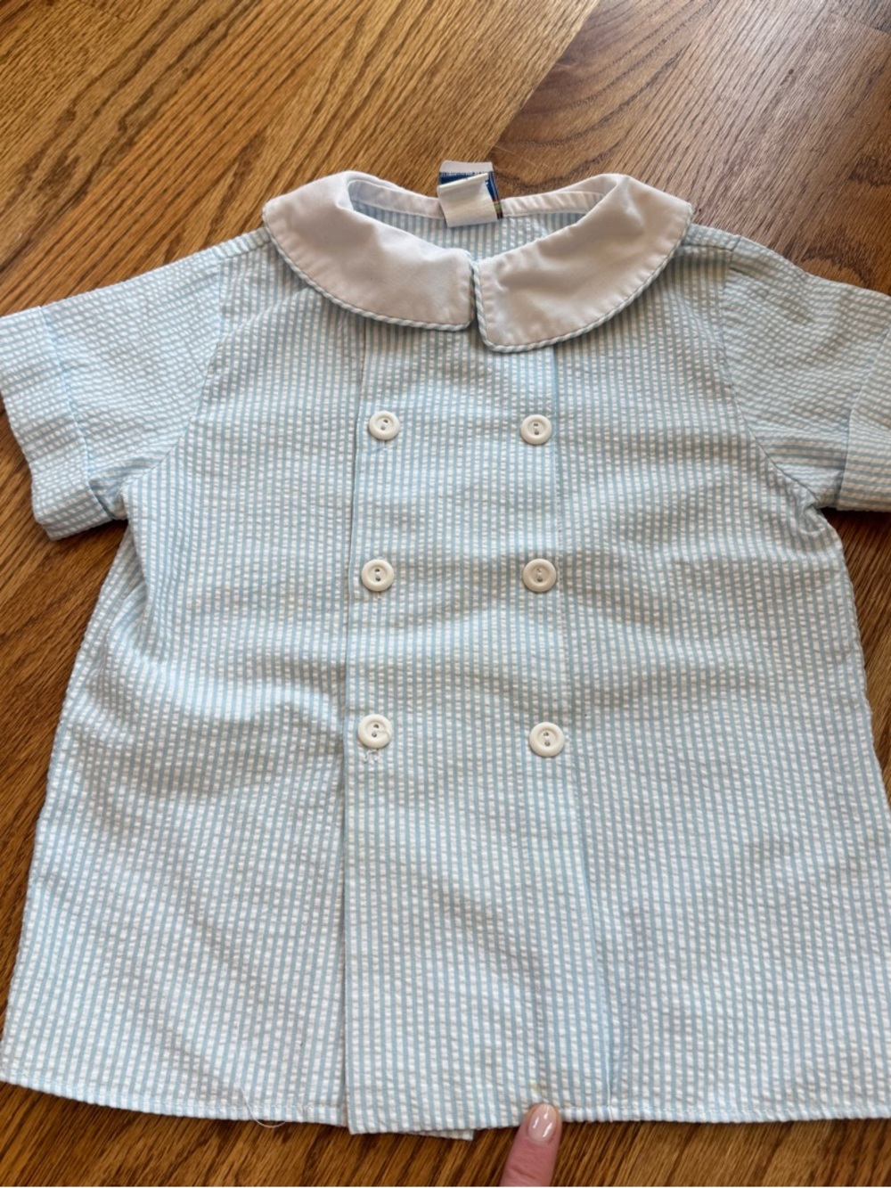 Bailey boys Light Blue Seersucker Two-Piece Set with White Peter Pan Collar - Picture 9 of 11